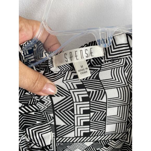 Spense Black & White Geometric Button Front Long Sleeve Blouse Tunic Medium - Picture 5 of 7